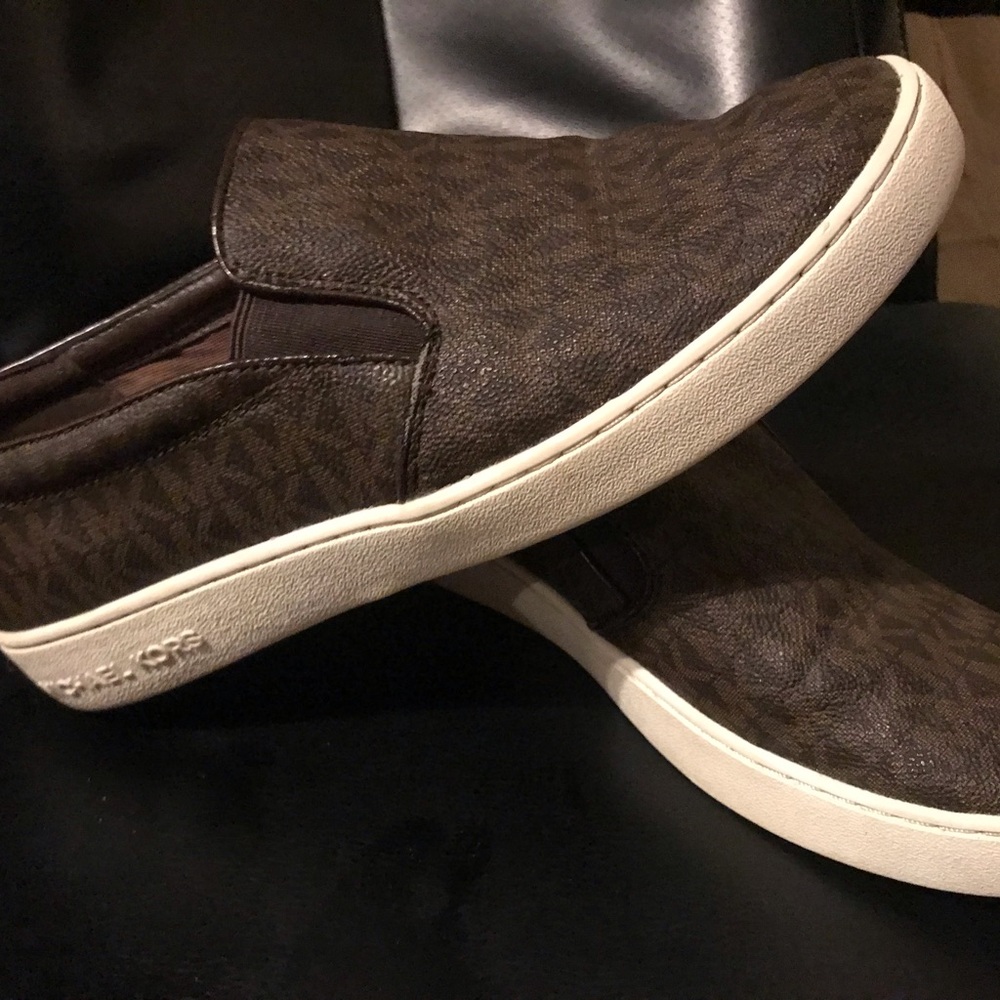 Michael Kors Dark Brown Monogram Slip-On Loafers
